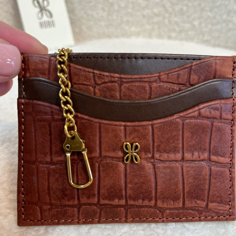 HOBO - MAX Credit‎ Card Case Brandy Crocodile Embossed 100 % Genuine Leath…